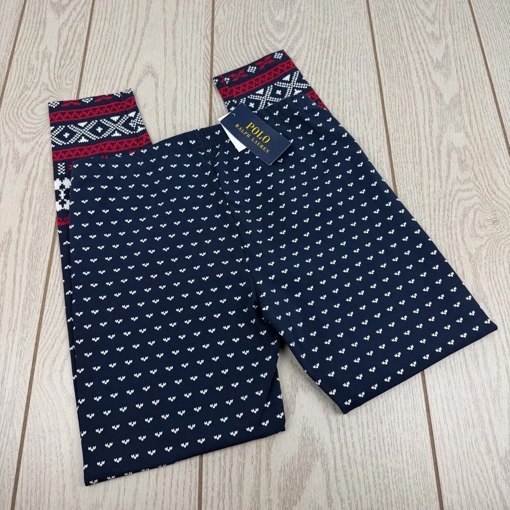 Polo Ralph Lauren Girls Fair Isle Stretch Jersey Legging XL 16 Navy & Red $40